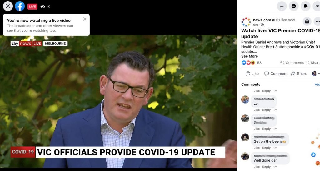 Video Facebook Live trực tiếp truyền thông tin về Covid-19 liên tục được cập nhật