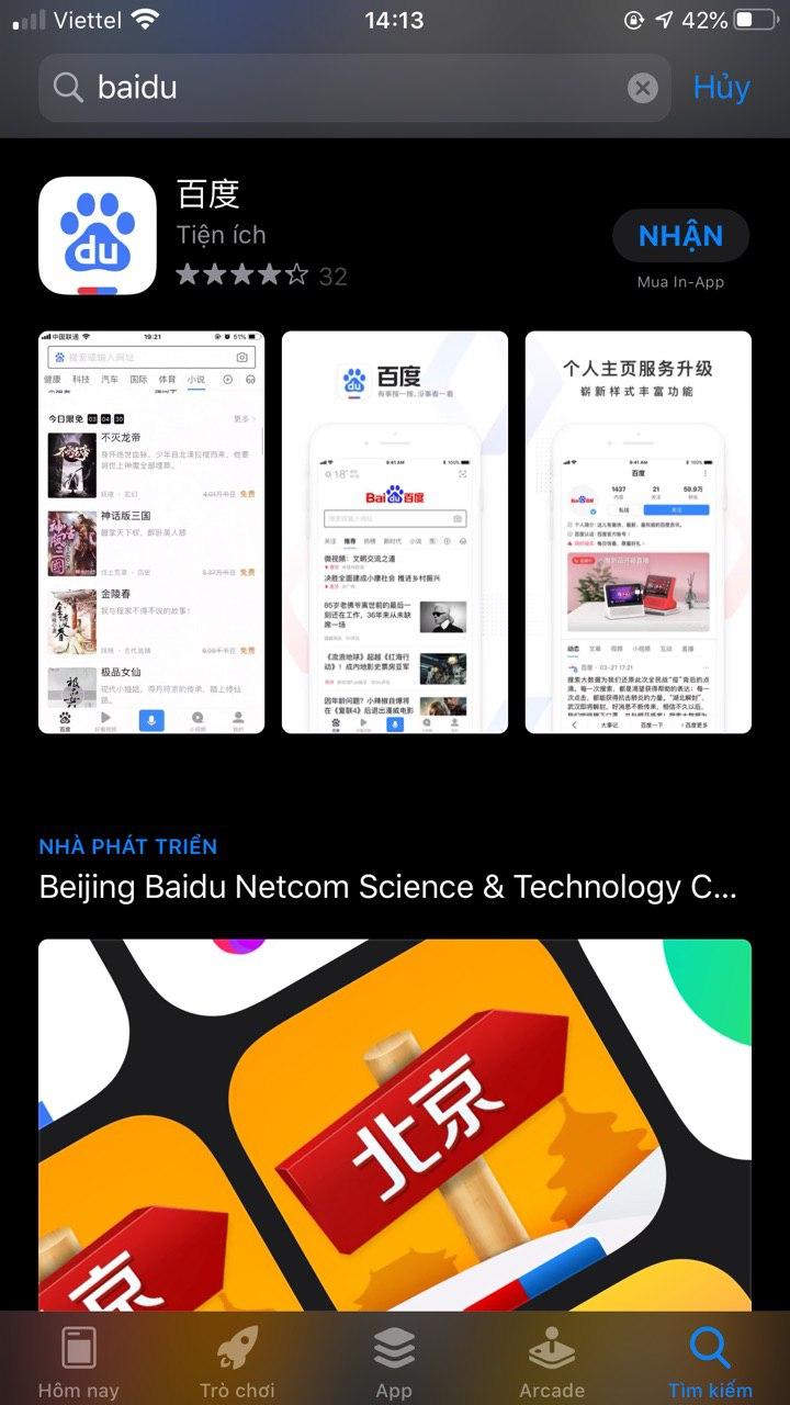 Trên Iphone, App Baidu là gì? (Ảnh: Internet)
