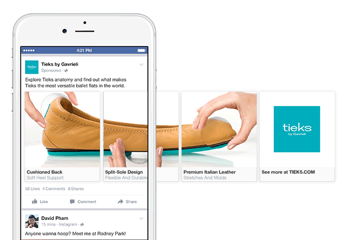 Những cách ứng dụng tuyệt vời trên Facebook của quảng cáo Carousel là gì? Áp dụng hình thức quảng cáo Carousel vào chiến dịch ra mắt sản phẩm mới tren Facebook (Nguồn: Buffer)