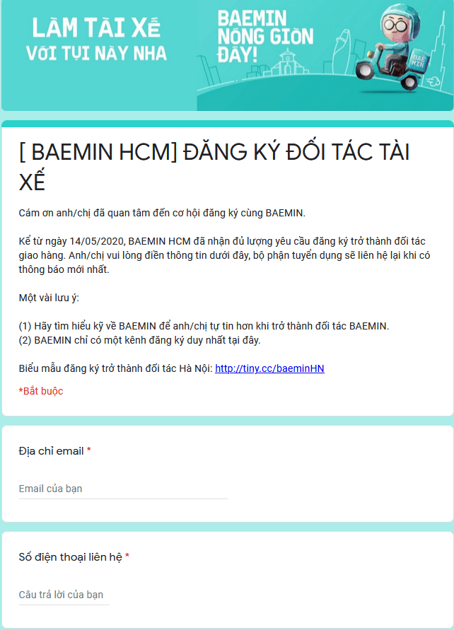 Đăng ký chạy Baemin có tốt không? Mẫu đăng ký tài xế BAEMIN 2020 tại Hà Nội, TP.HCM (Nguồn: baemin.vn)
