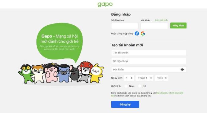 Mạng xã hội Gapo là gì? màn hình đăng ký tài khoản gapo (Ảnh: Gapo)