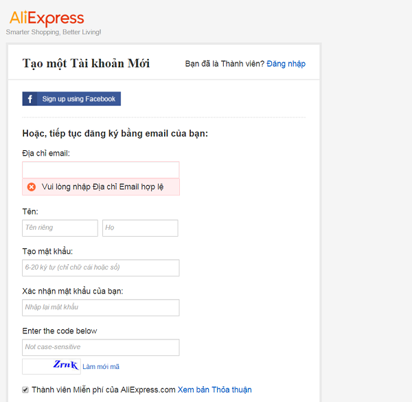 Đăng ký tài khoản Aliexpress (Nguồn: adathang)