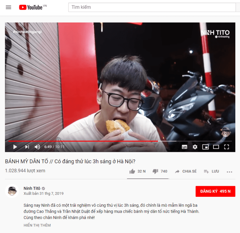 Lượt view video review bánh mì dân tổ của Ninh Tito lên tới 1 triệu lượt xem (Nguồn: Youtube)