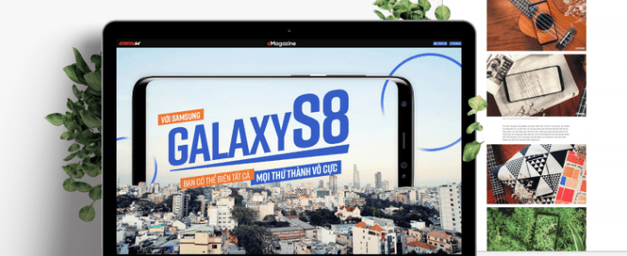 Bài viết eMagazine giới thiệu Galazy S8 của nhãn hàng SamSung trên GenK.