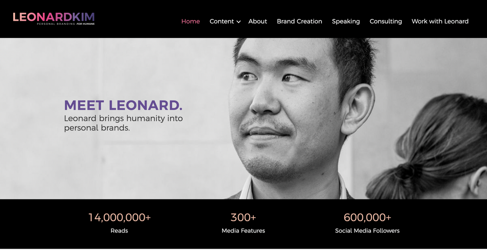 Trang web cá nhân của Leonard Kim - Chuyên gia xây dựng thương hiệu cá nhân tại Mỹ