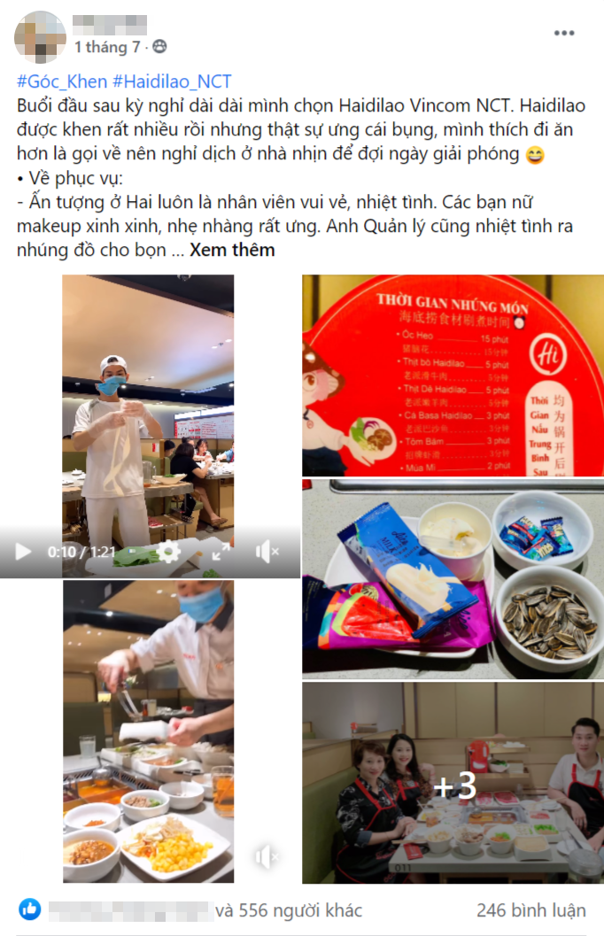 Bài đăng về thương hiệu Haidilao trong nhóm “Hội review đồ ăn có tâm” gần 700 nghìn thành viên. 