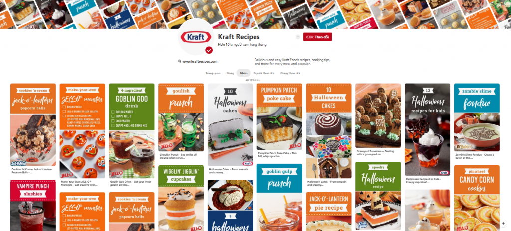 Pinterest là kênh truyền thông mạng xã hội chính của Kraft Foods với hàng nghìn công thức nấu ăn được update hàng ngày (Ảnh: Pinterest)